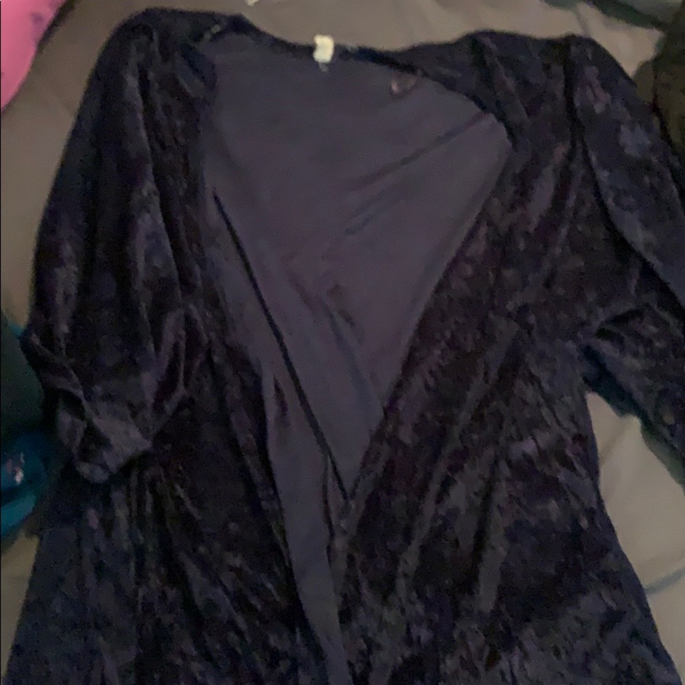 Navy blue velvet kimono short sleeve